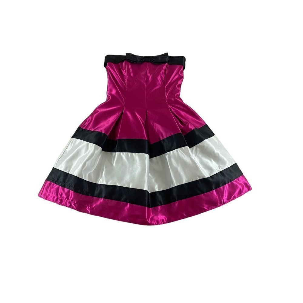 Jessica McClintock for Gunne Sax Fuschia Striped Strapless Cocktail; Dress - 7